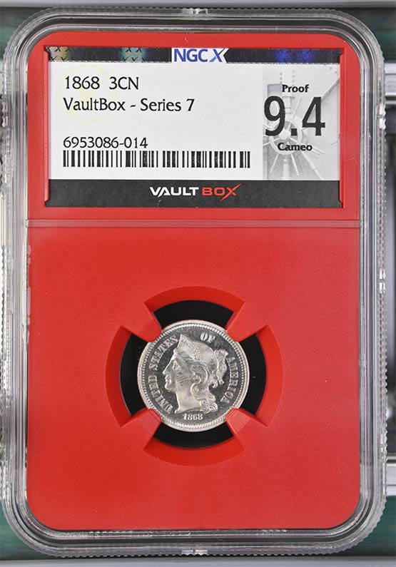 1868 Three Cent Nickel NGCX Proof 9.4 Cameo Front
