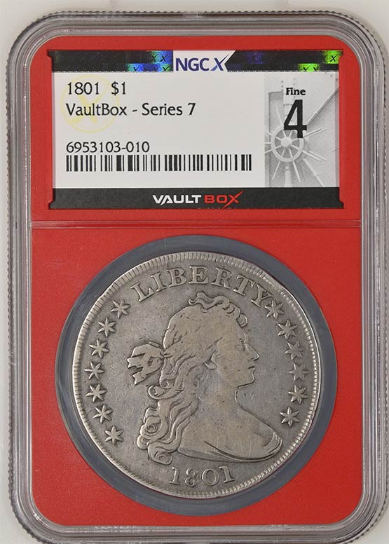 1801 $1 Draped Bust Silver Dollar NGCX Fine 4 Front
