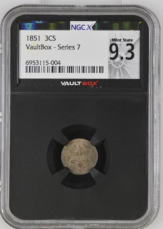 1851 Three Cent Silver NGCX Mint State 9.3 Front