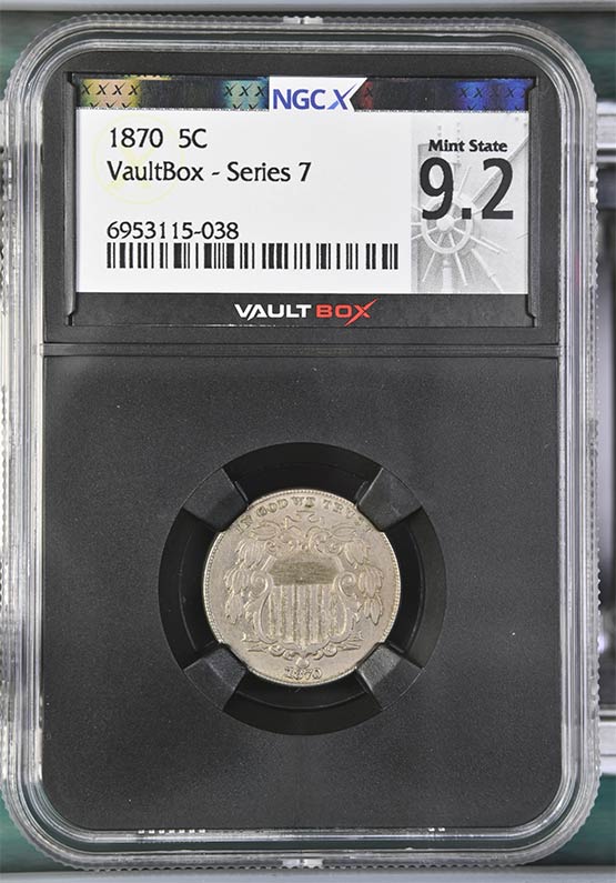 1870 Shield Nickel NGCX Mint State 9.2 Front