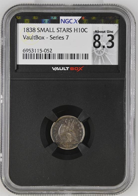 1838 Small Stars Seated Liberty Half Dime NGCX About Uncirculated 8.3 Front