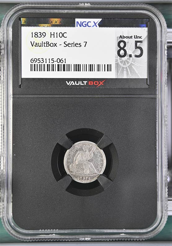 1839 Seated Liberty Half Dime NGCX About Uncirculated 8.5 Front