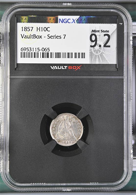 1857 Seated Liberty Half Dime NGCX Mint State 9.2 Front