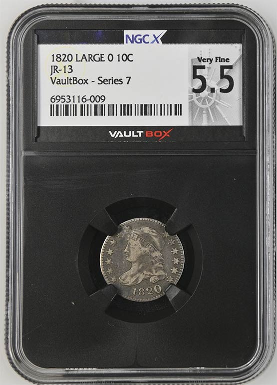 1820 Large 0 JR-13 Capped Bust Dime NGCX Very Fine 5.5 Front