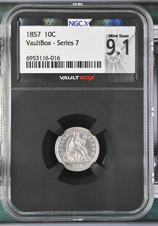 1857 Seated Liberty Dime NGCX Mint State 9.1 Front
