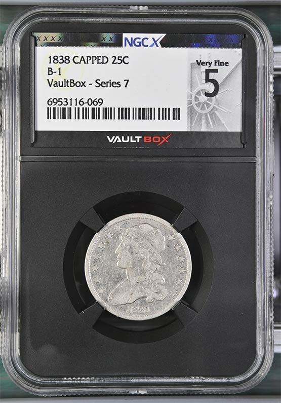1838 B-1 Capped Bust Quarter NGCX Very Fine 5 Front