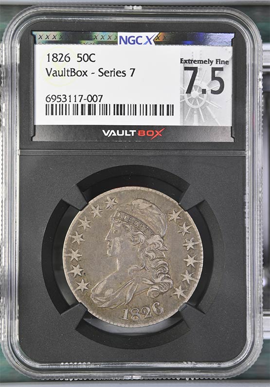 1826 Capped Bust Half Dollar NGCX Extremely Fine 7.5 Front