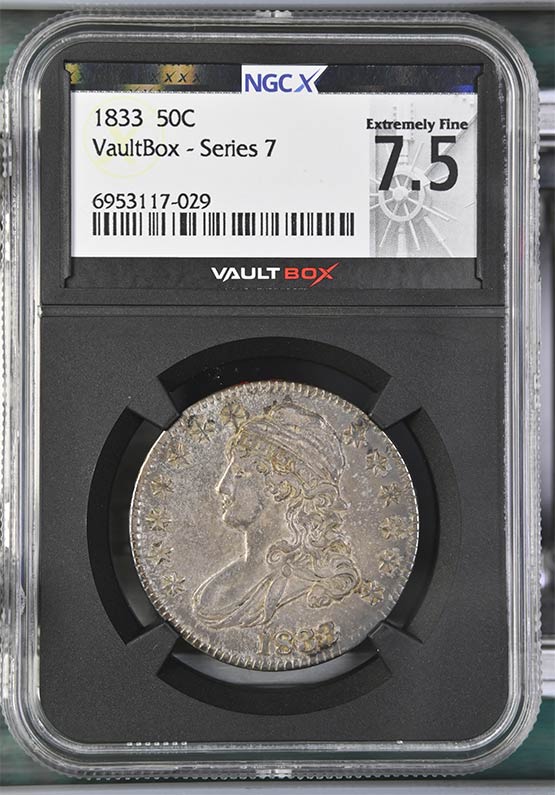 1833 Capped Bust Half Dollar NGCX Extremely Fine 7.5 Front