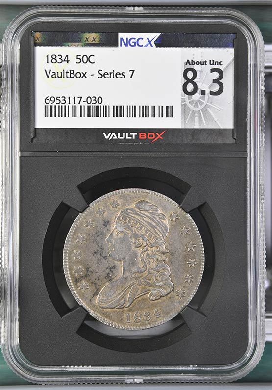 1834 Capped Bust Half Dollar NGCX About Uncirculated 8.3 Front