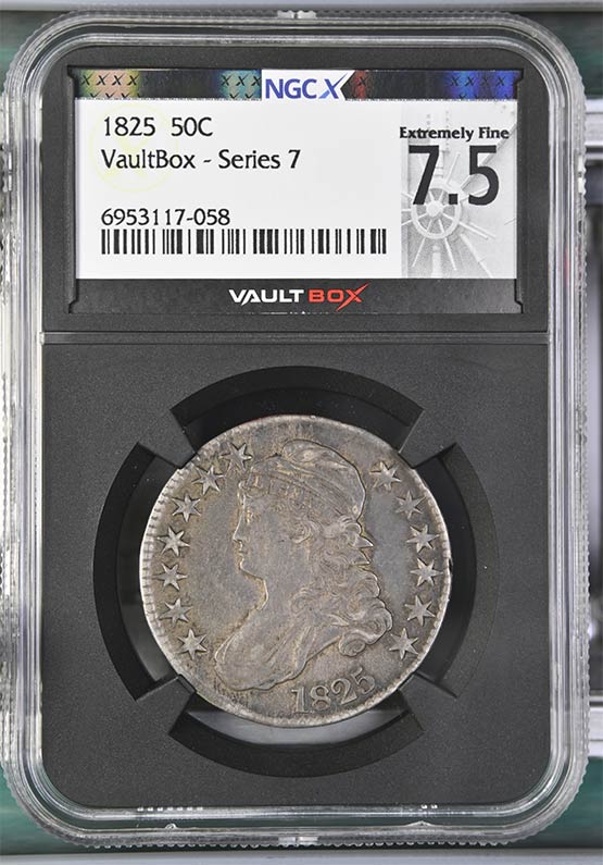1825 Capped Bust Half Dollar NGCX Extremely Fine 7.5 Front