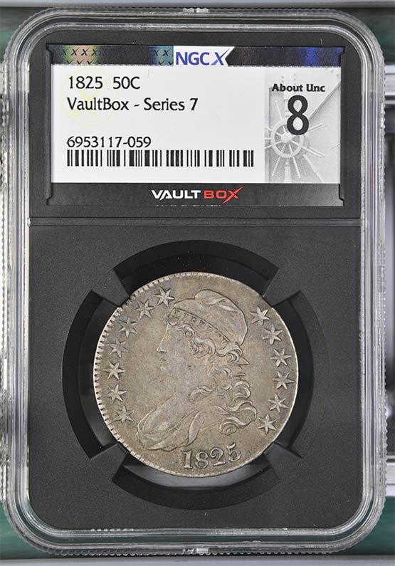 1825 Capped Bust Half Dollar NGCX About Uncirculated 8 Front