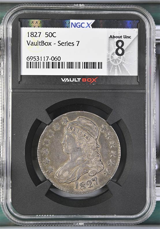 1827 Capped Bust Half Dollar NGCX About Uncirculated 8 Front