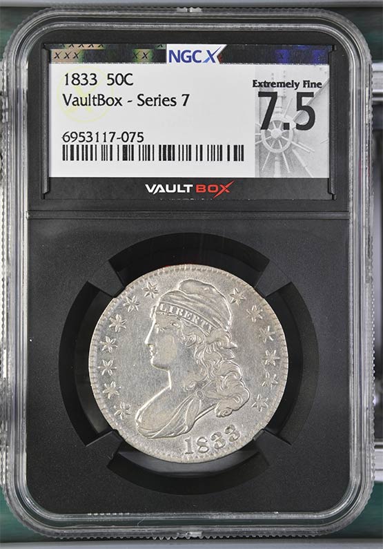 1833 Capped Bust Half Dollar NGCX Extremely Fine 7.5 Front