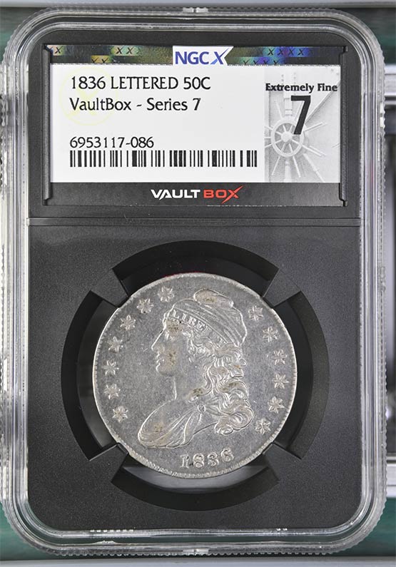 1836 Lettered Edge Capped Bust Half Dollar NGCX Extremely Fine 7 Front