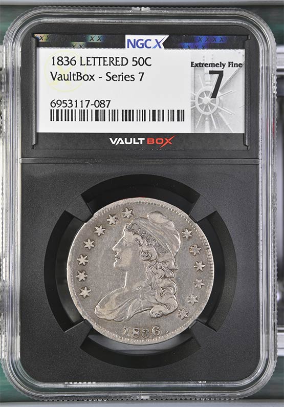 1836 Lettered Edge Capped Bust Half Dollar NGCX Extremely Fine 7 Front