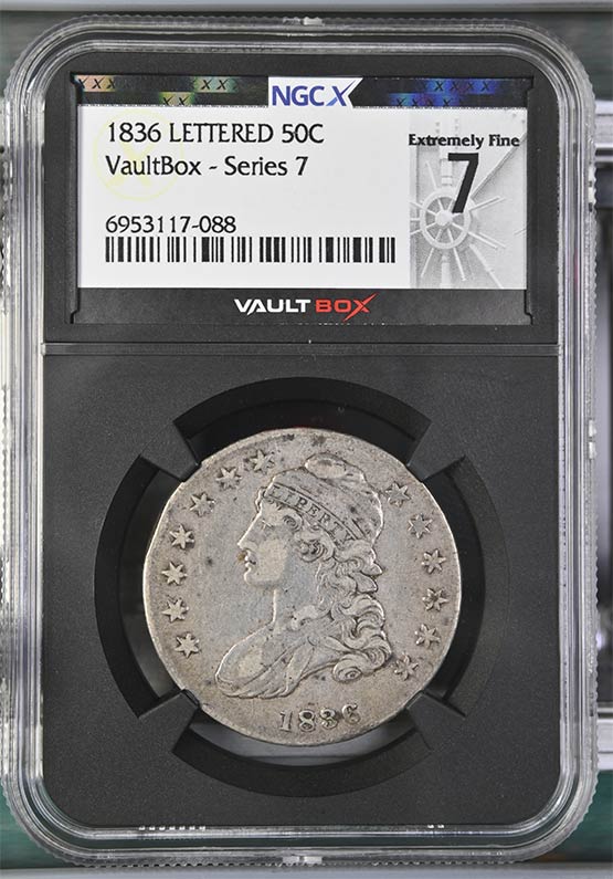 1836 Lettered Edge Capped Bust Half Dollar NGCX Extremely Fine 7 Front
