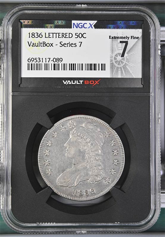 1836 Lettered Edge Capped Bust Half Dollar NGCX Extremely Fine 7 Front