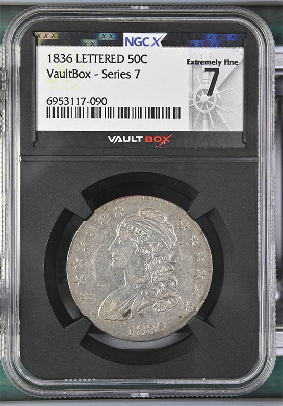1836 Lettered Edge Capped Bust Half Dollar NGCX Extremely Fine 7 Front