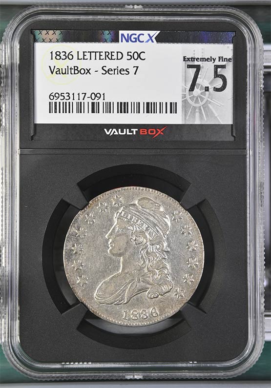 1836 Lettered Edge Capped Bust Half Dollar NGCX Extremely Fine 7.5 Front