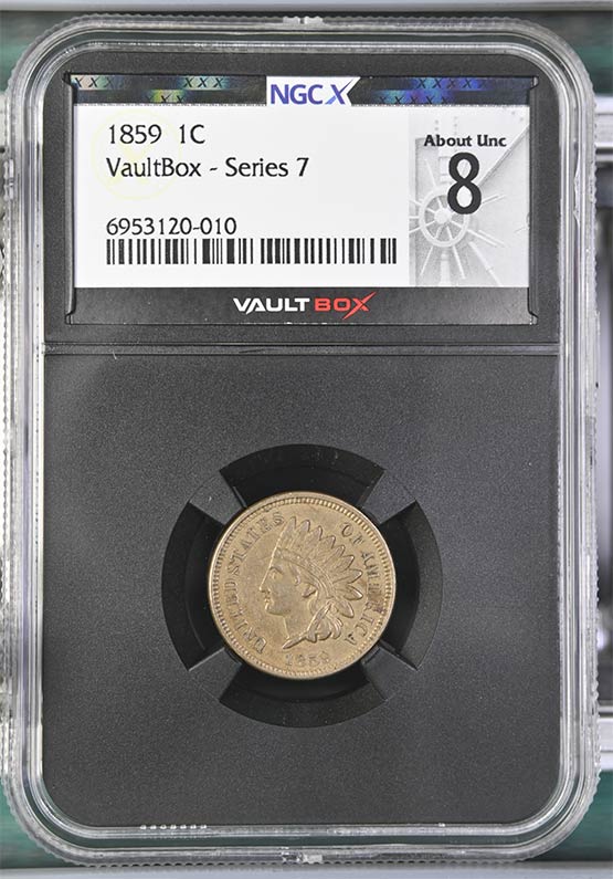 1859 Indian Head Cent NGCX About Uncirculated 8 Front