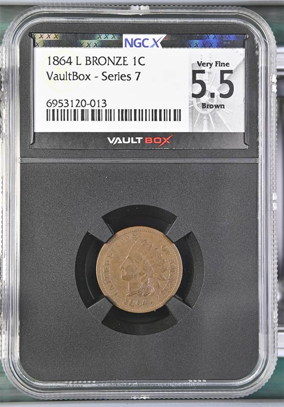 1864 L Bronze Indian Head Cent NGCX Very Fine 5.5 Brown Front