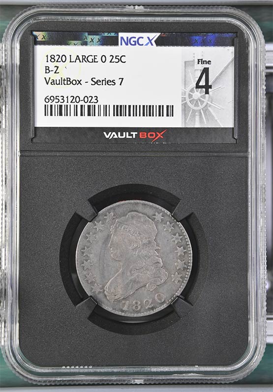1820 Large 0 B-2 Capped Bust Quarter NGCX Fine 4 Front