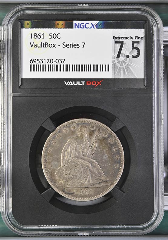 1861 Liberty Seated Half Dollar NGCX Extremely Fine 7.5 Front