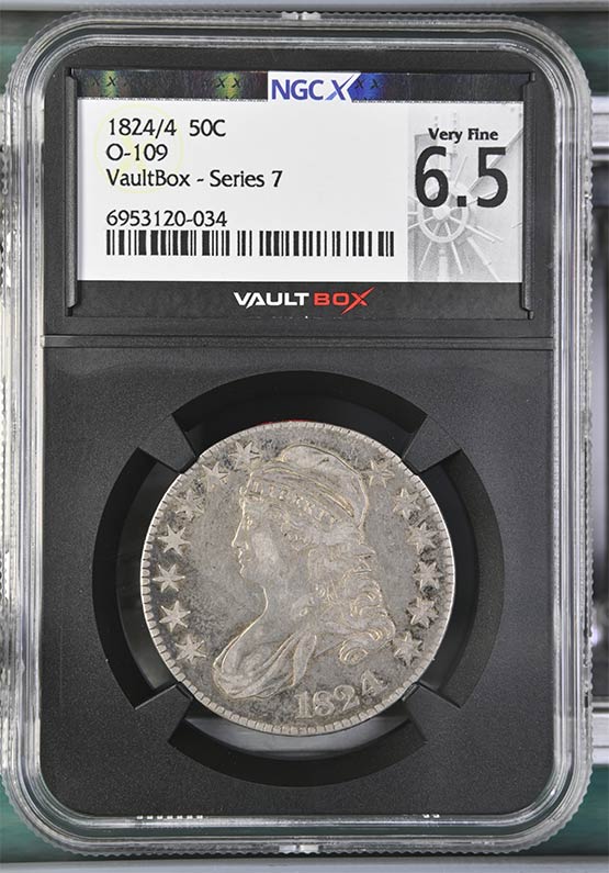 1824/4 O-109 Capped Bust Half Dollar NGCX Very Fine 6.5 Front