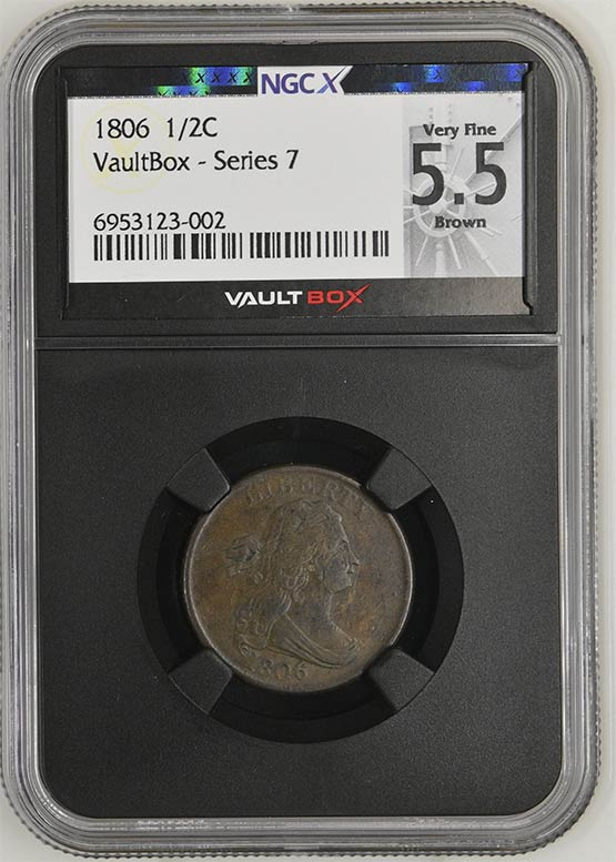 1806 Draped Bust Half Cent NGCX Very Fine 5.5 Brown Front
