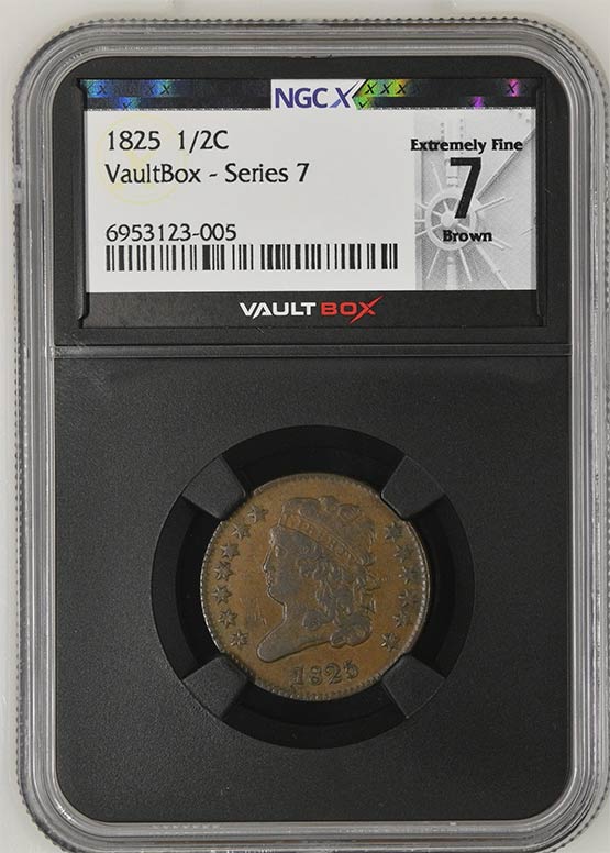 1825 Classic Head Half Cent NGCX Extremely Fine 7 Brown Front