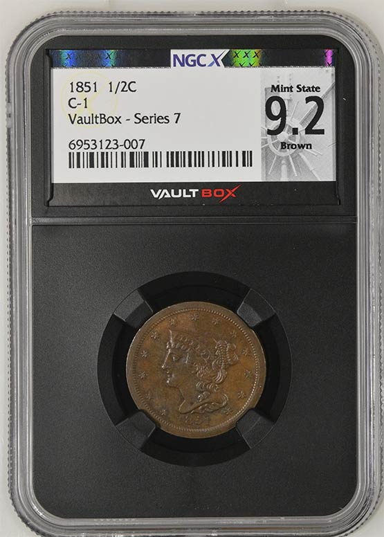 1851 C-1 Braided Hair Half Cent NGCX Mint State 9.2 Brown Front
