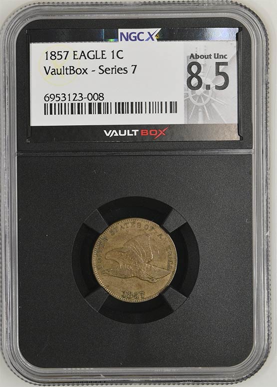 1857 Flying Eagle Cent NGCX About Uncirculated 8.5 Front