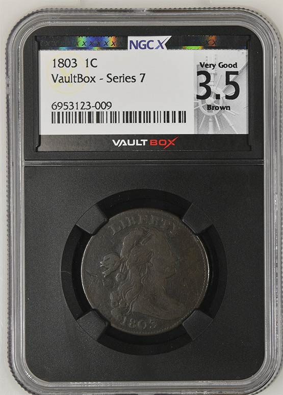 1803 Draped Bust Cent NGCX Very Good 3.5 Brown Front