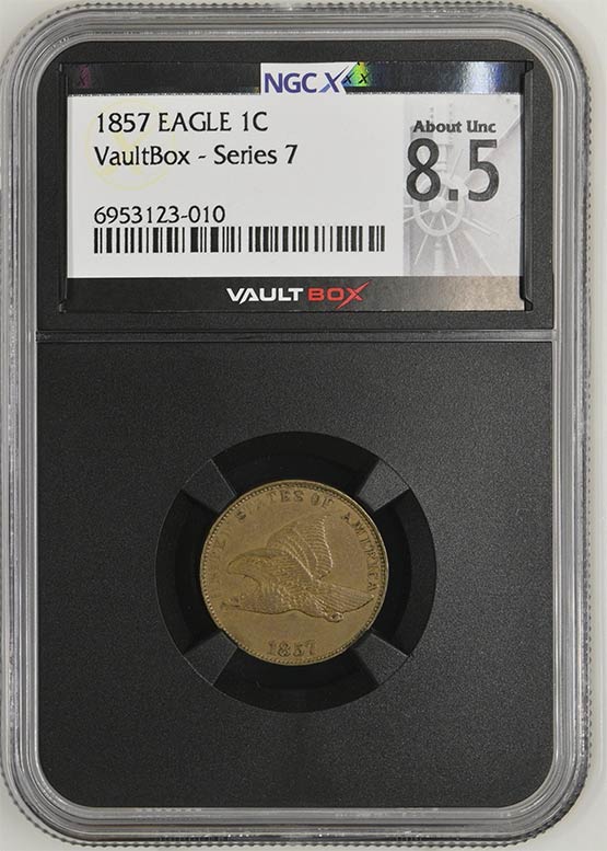 1857 Flying Eagle Cent NGCX About Uncirculated 8.5 Front