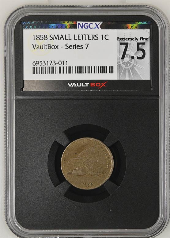 1858 Small Letters Flying Eagle Cent NGCX Extremely Fine 7.5 Front