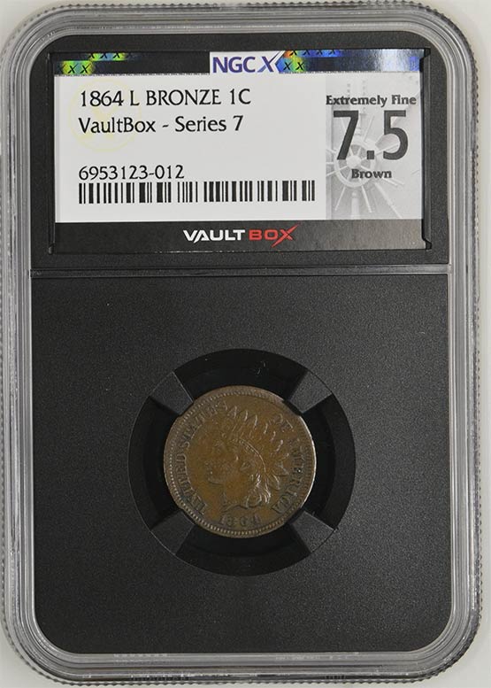 1864 L Bronze Indian Head Cent NGCX Extremely Fine 7.5 Brown Front