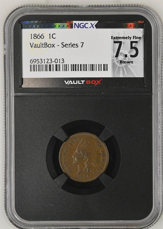 1866 Indian Head Cent NGCX Extremely Fine 7.5 Brown Front