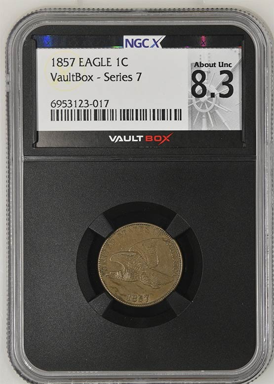 1857 Flying Eagle Cent NGCX About Uncirculated 8.3 Front
