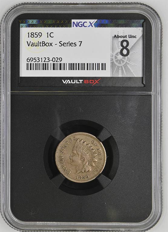 1859 Indian Head Cent NGCX About Uncirculated 8 Front