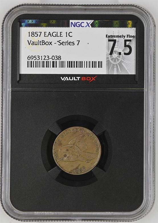 1857 Flying Eagle Cent NGCX Extremely Fine 7.5 Front