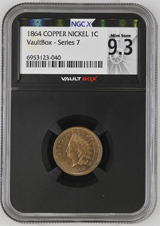 1864 Copper Nickel Indian Head Cent NGCX Mint State 9.3 Front