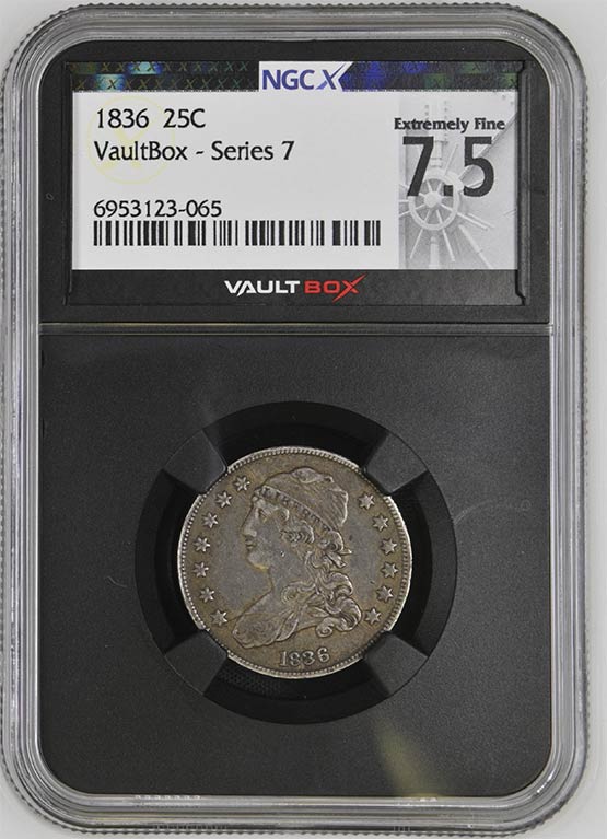 1836 Capped Bust Quarter NGCX Extremely Fine 7.5 Front