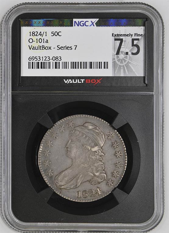 1824/1 Capped Bust Half Dollar NGCX Extremely Fine 7.5 Front