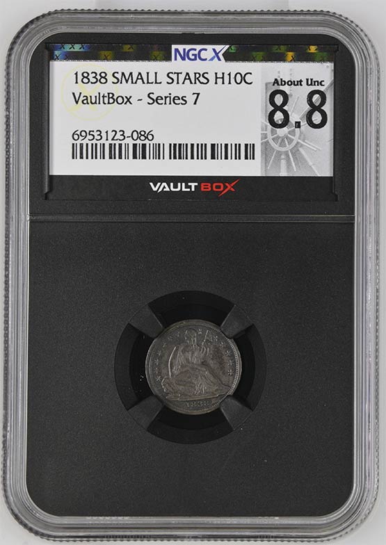 1838 Small Stars Seated Liberty Half Dime NGCX About Uncirculated 8.8 Front