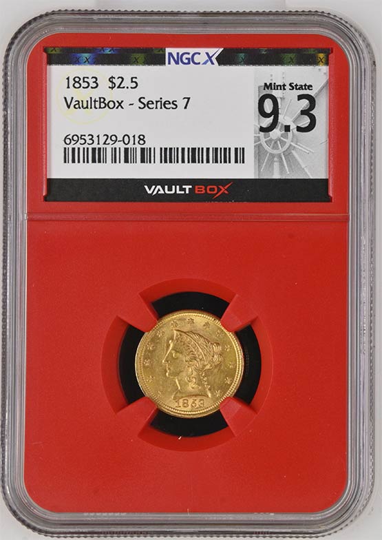 1853 $2.50 Liberty Head Quarter Eagle Gold NGCX Mint State 9.3 Front