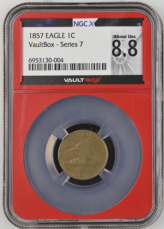 1857 Flying Eagle Cent NGCX About Uncirculated 8.8 Front