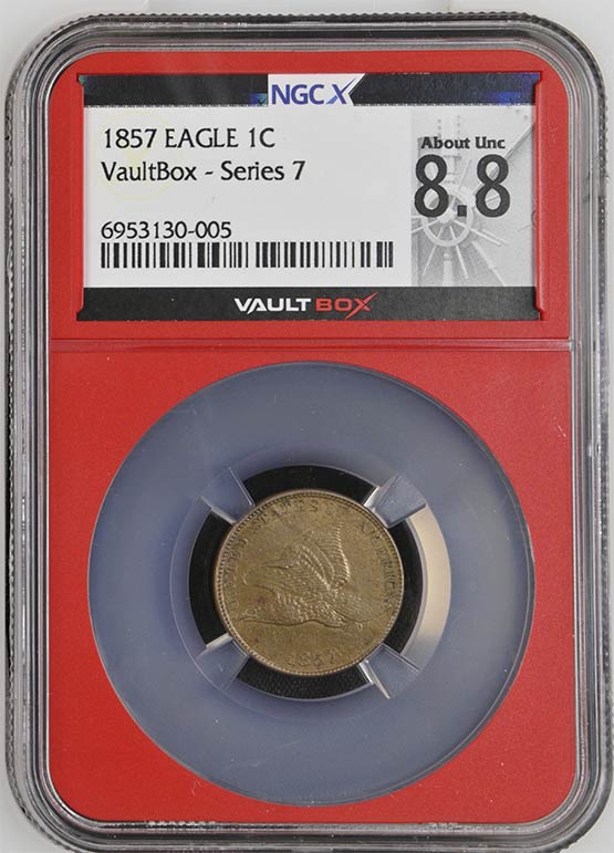 1857 Flying Eagle Cent NGCX About Uncirculated 8.8 Front