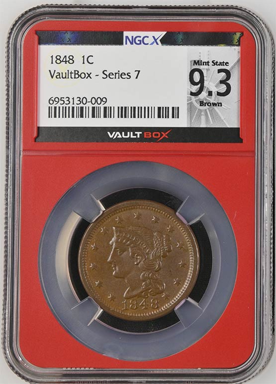 1848 Braided Hair Cent NGCX Mint State 9.3 Brown Front