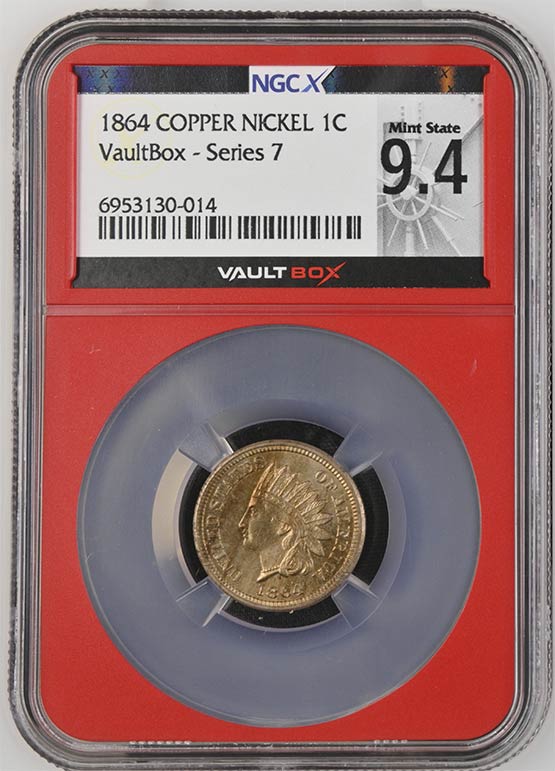 1864 Copper Nickel Indian Head Cent NGCX Mint State 9.4 Front
