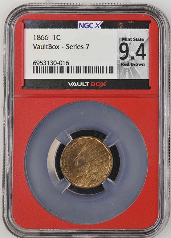 1866 Indian Head Cent NGCX Mint State 9.4 Red Brown Front